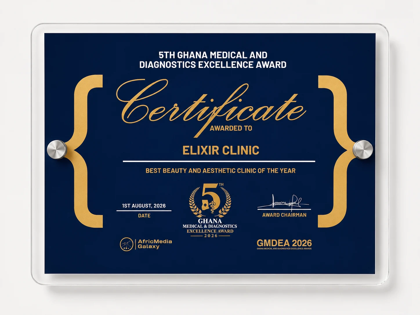 Elixir Clinic — Best Beauty and Aesthetic Clinic of the Year 2026, Ghana Medical and Diagnostics Excellence Awards.